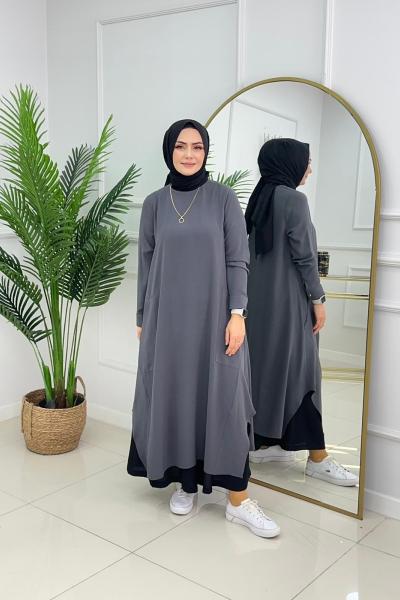 Deniz Tunik Antrasit + Baggy Etek Pantolon Siyah Sepette 1600