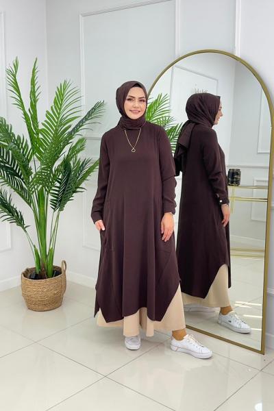 Deniz Tunik Acı Kahve + Baggy Etek Pantolon Siyah Sepette 1600