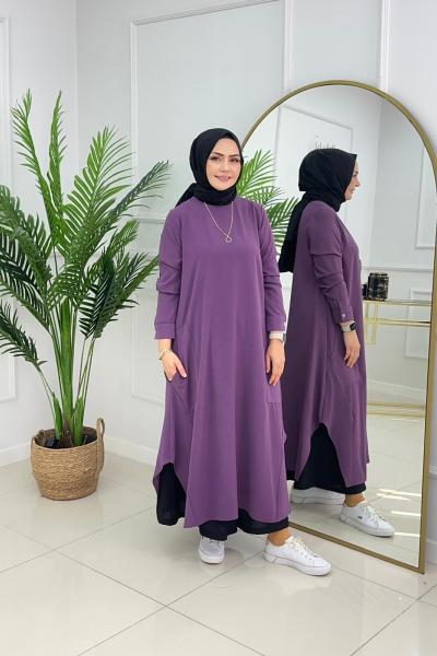 Deniz Tunik Mor + Baggy Etek Pantolon Siyah Sepette 1600