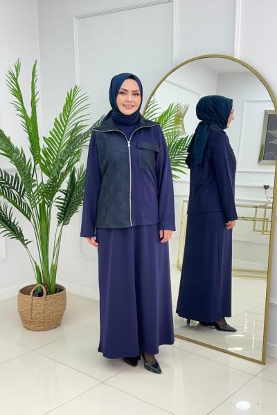 AMBER CEKETLİ ELBİSE - LACİVERT Lacivert