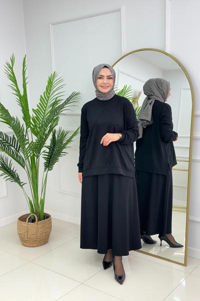 ASMİN ETEKLİ TAKIM - SİYAH Siyah