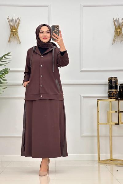 ASYA ETEKLİ TAKIM-KAHVERENGİ Kahverengi