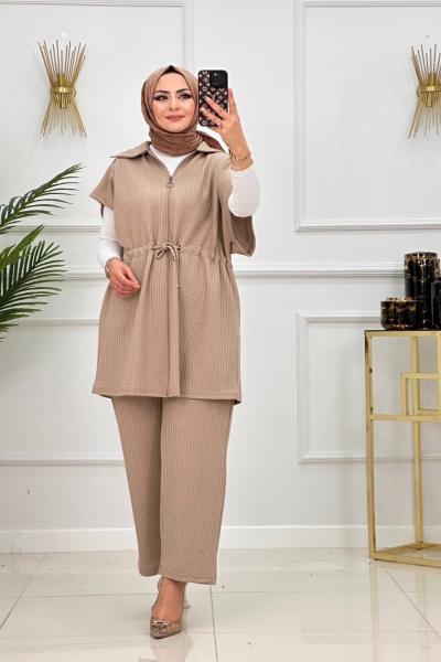 AYLA YELEKLİ TAKIM-BEJ Bej
