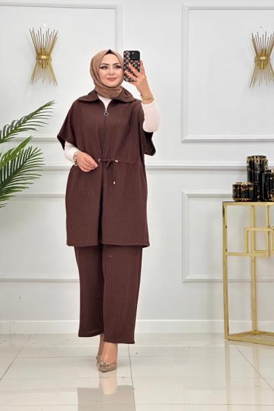 AYLA YELEKLİ TAKIM-KAHVERENGİ  Kahverengi