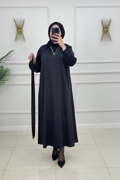 AYSU SATEN ELBİSE - SİYAH Siyah