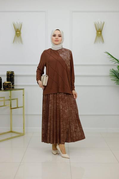 AYSUN ETEKLİ TAKIM-KAHVERENGİ Kahverengi