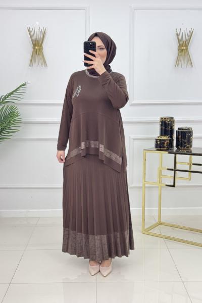 AYTÜL ETEKLİ TAKIM-KAHVERENGİ Kahverengi