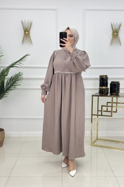 BİNNAZ MÜSLİN ELBİSE-VİZON Vizon