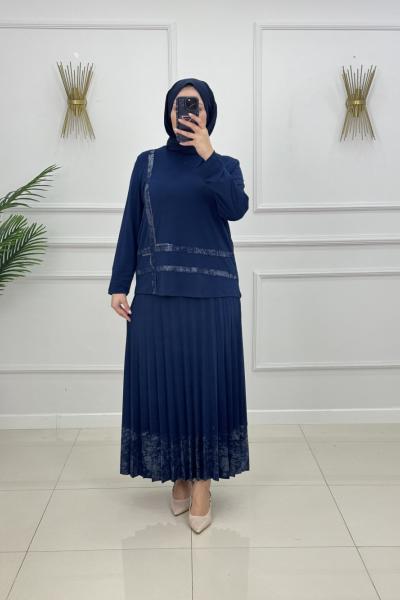 BİRGÜL ETEKLİ TAKIM-LACİVERT Lacivert