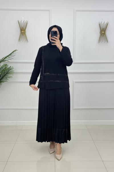 BİRGÜL ETEKLİ TAKIM-SİYAH Siyah