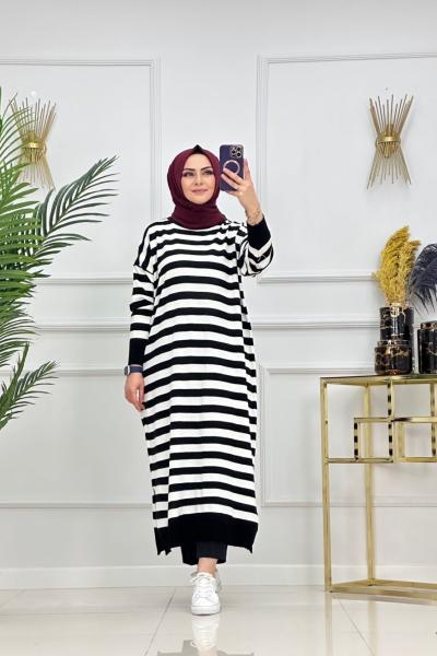 CANSEL ÇİZGİLİ TRİKO TUNİK-SİYAH Siyah