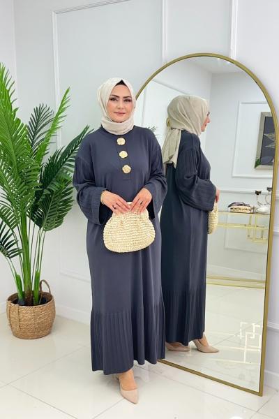 CANSU DÜĞMELİ ELBİSE - ANTRASİT  Antrasit
