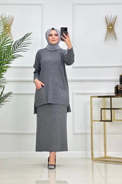 DEMET ETEKLİ TRİKO TAKIM-GRİ Gri