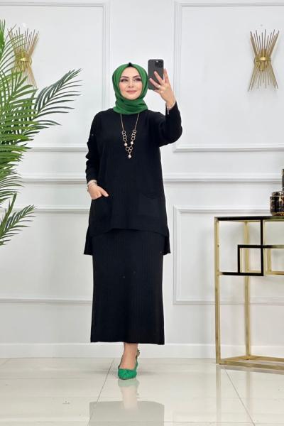 DEMET ETEKLİ TRİKO TAKIM-SİYAH Siyah