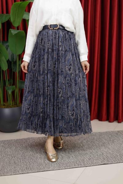 DESENLİ ETEK - LACİVERT Lacivert