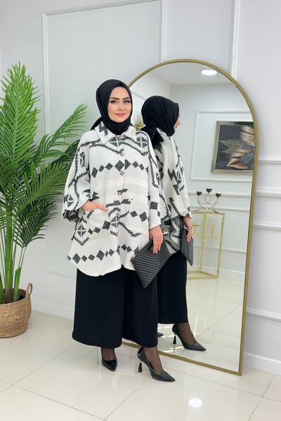 ETNİK PANÇO-Gri Gri