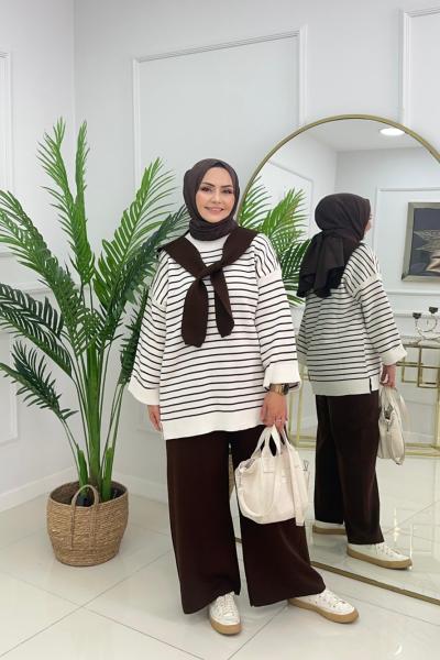 FULARLI TRİKO TAKIM - ACI KAHVE Acı Kahve