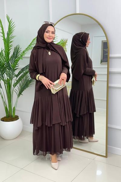 FÜSUN ELBİSE - KAHVERENGİ  Acı Kahve