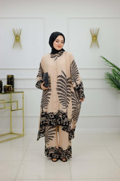 GAMZE VİSKON ELBİSE-BEJ Bej