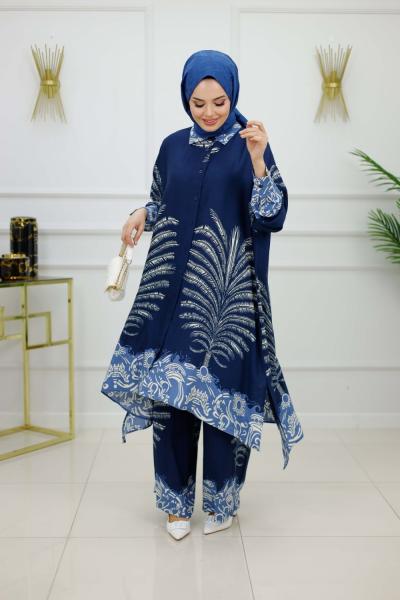 GAMZE VİSKON ELBİSE-LACİVERT Lacivert