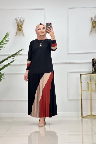 Gökkuşağı Etekli Takım - Siyah Siyah