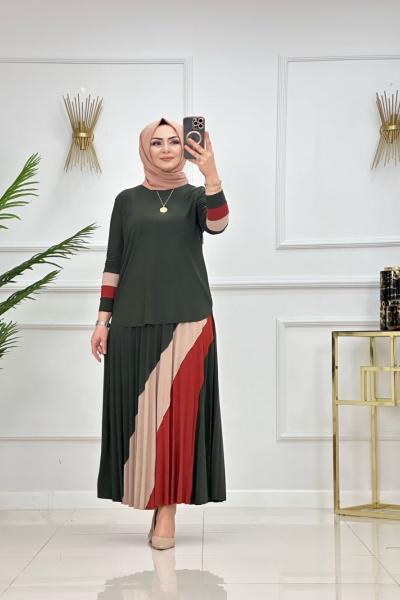 Gökkuşağı Etekli Takım - Haki Haki