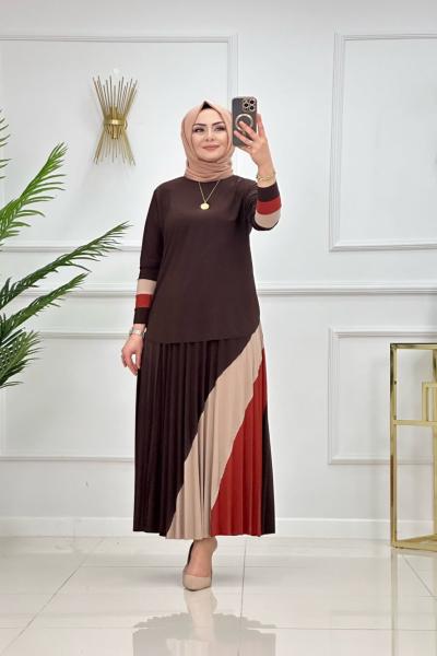 Gökkuşağı Etekli Takım - Kahverengi Kahverengi