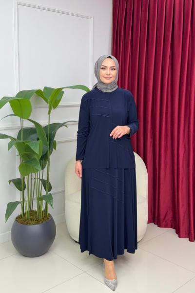 GÜLBEN ETEKLİ TAKIM - LACİVERT Lacivert