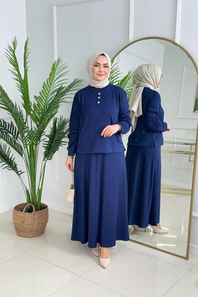 GÜLCAN ETEKLİ TAKIM - LACİVERT Lacivert