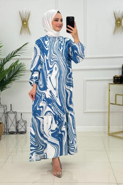 GÜLÇİN ELBİSE -MAVİ Mavi