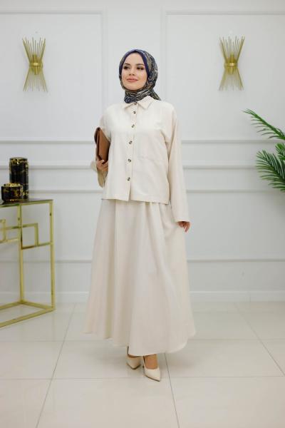 GÜNEŞ ETEKLİ TAKIM-KREM Bej