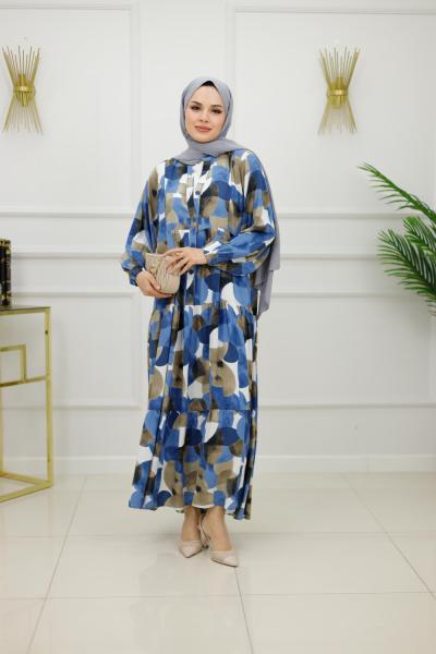 HAZAL VİSKON ELBİSE-LACİVERT Lacivert