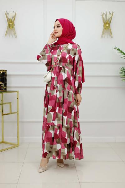 HAZAL VİSKON ELBİSE-FUŞYA Fuşya