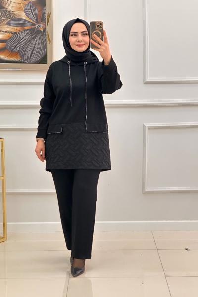 İZGİ ETEKLİ TAKIM - SİYAH Siyah