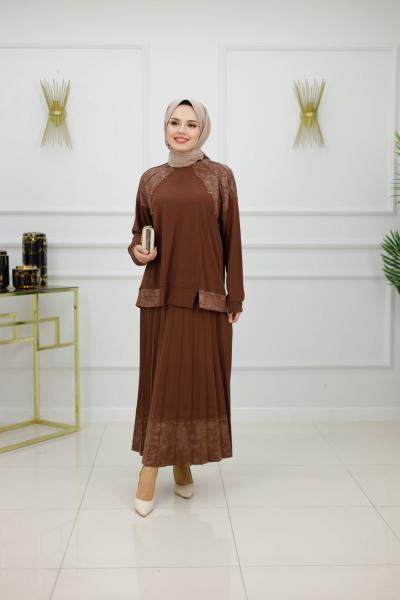 İMREN ETEKLİ TAKIM-KAHVERENGİ Kahverengi