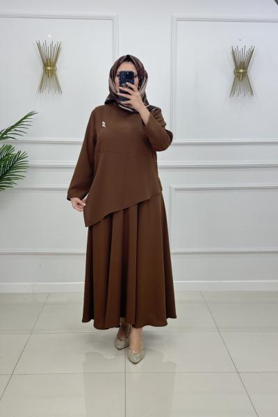 İPEK ETEKLİ TAKIM-KAHVERENGİ Kahverengi