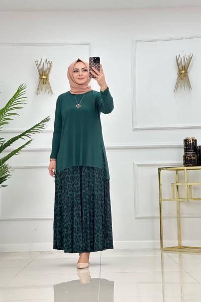 Leopar Etekli Takım Zümrüt