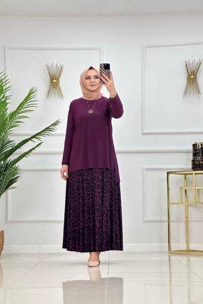 Leopar Etekli Takım Mürdüm