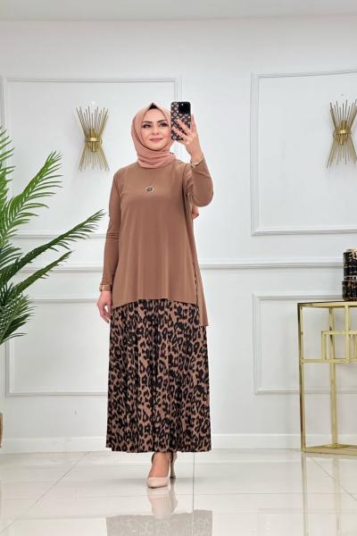 Leopar Etekli Takım Camel