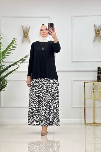 Leopar Etekli Takım Siyah Beyaz