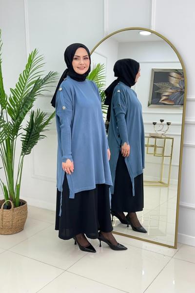 LUMİA MERSERİZE TUNİK - İNDİGO MAVİ İndigo mavi