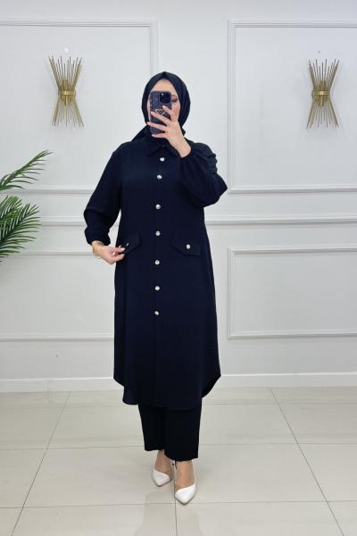 MELİKE DÜĞMELİ TAKIM-SİYAH Siyah