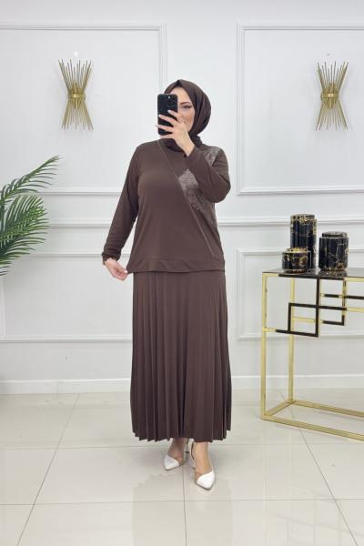 MERİÇ ETEKLİ TAKIM-KAHVERENGİ Kahverengi