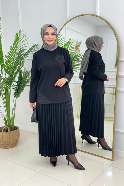 MİNEL ETEKLİ TAKIM - SİYAH Siyah