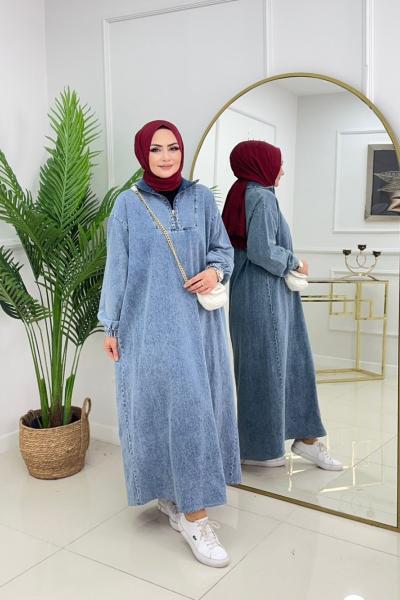 MOİ KOT ELBİSE-MAVİ Mavi