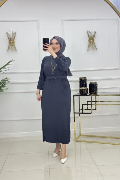 NAZLI PİLİSELİ ELBİSE-DUMAN Duman