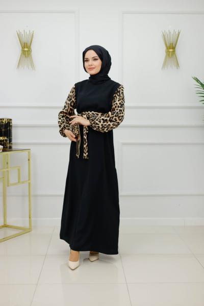 NESLİHAN ELBİSE-SİYAH LEOPAR Siyah Taba