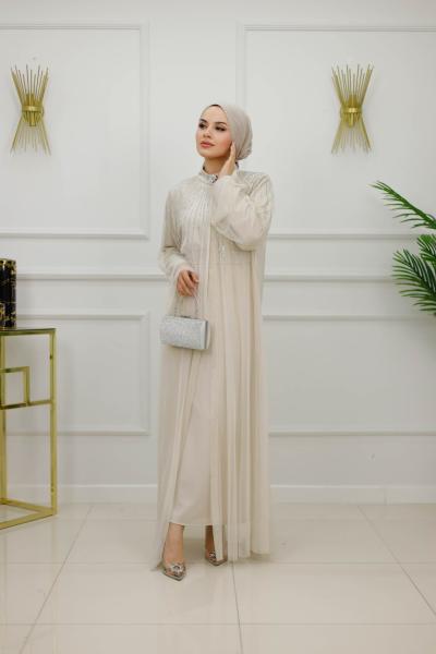 PERİ ABAYA-KREM Krem