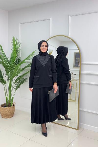 REYHAN ETEKLİ TAKIM-SİYAH Siyah