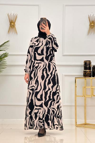 ŞEHRİBAN ELBİSE-SİYAH DESENLİ Siyah